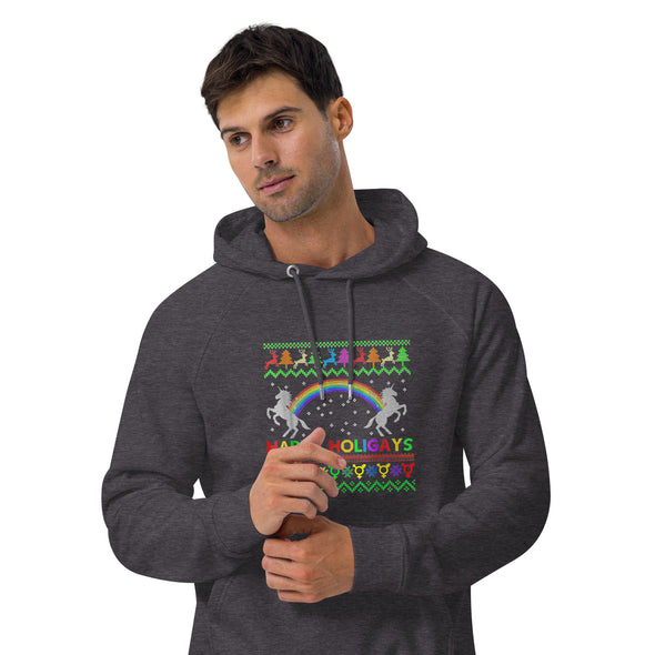 Happy Holigays Unisex eco raglan hoodie